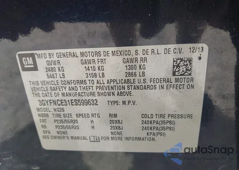 2014 Cadillac Srx Performance Collection из США, поврежденный, VIN 3GYFNCE31ES599632